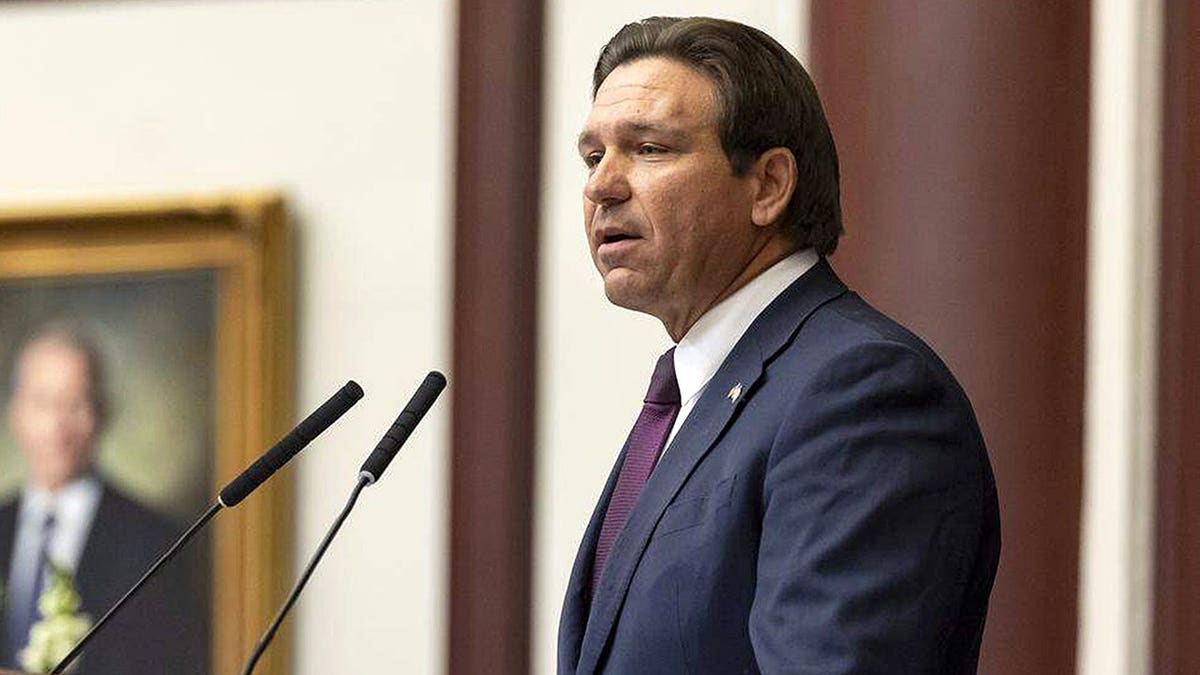 Florida Gov. Ron DeSantis delivering State of the State address at Florida State Capitol