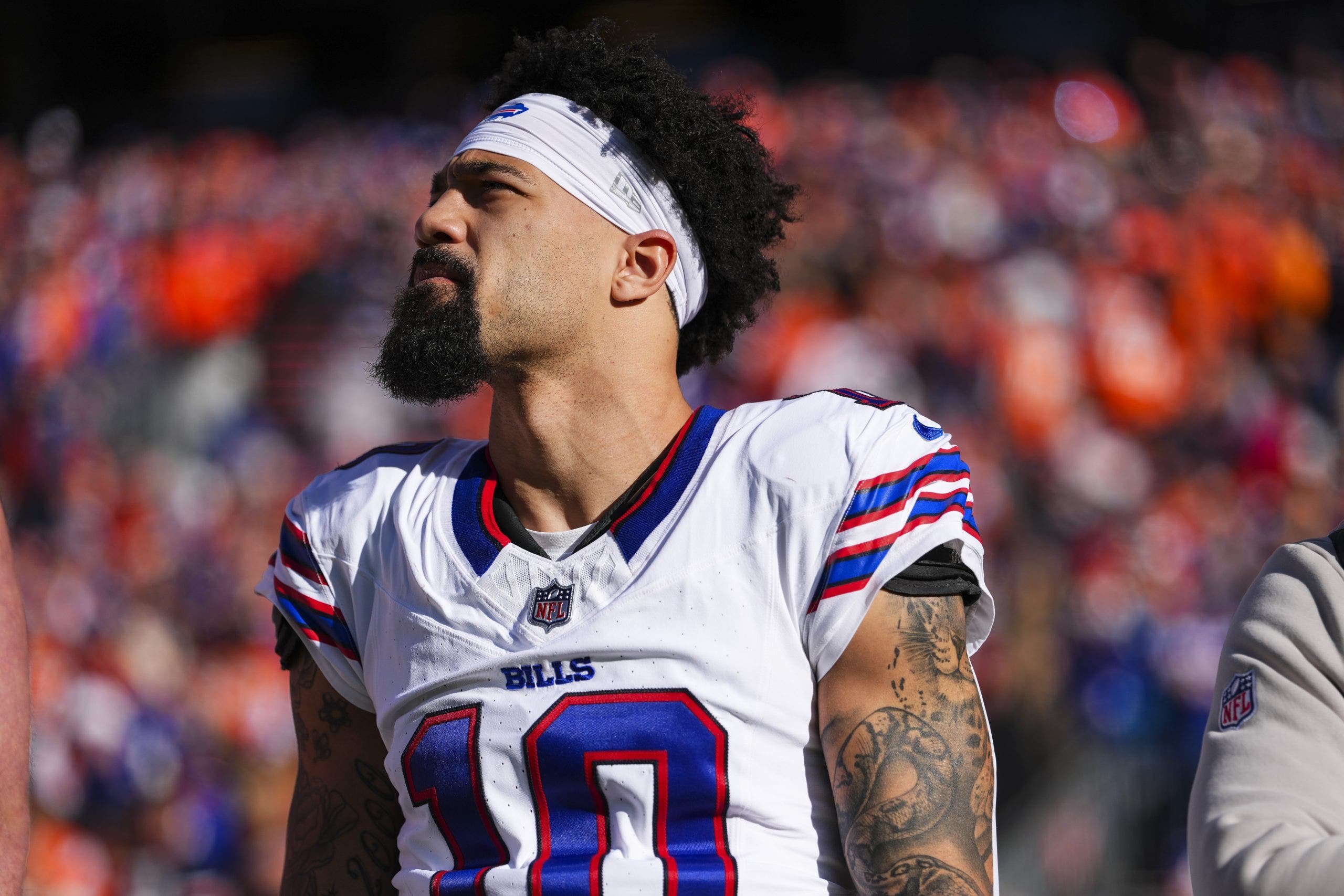 Khalil Shakir missed practice time and the Bills' preseason game against the Browns this past week. (Photo by Cooper Neill/Getty Images)