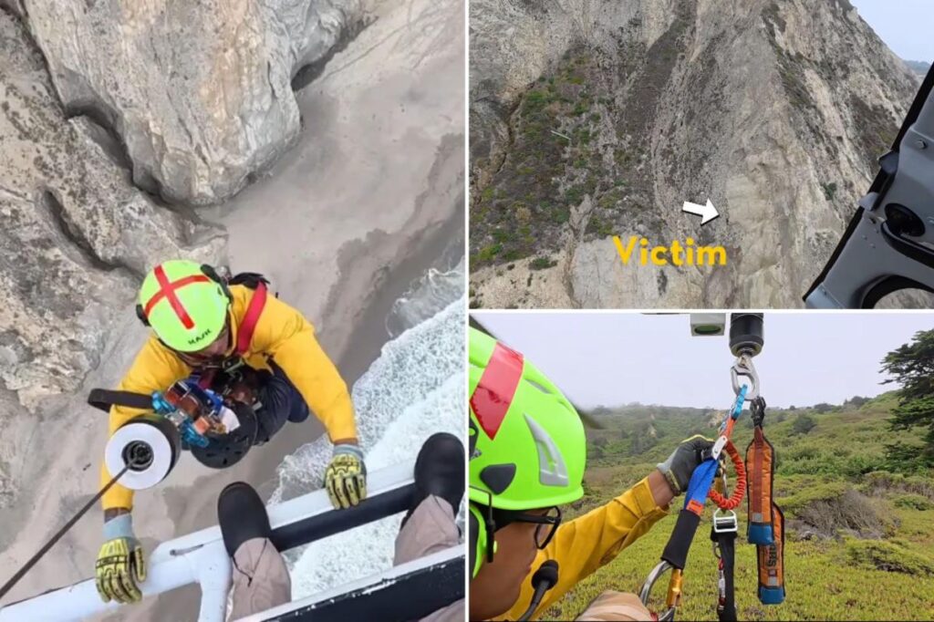 Dramatic moment paraglider who crashed into cliff is pulled to safety in harrowing rescue mission