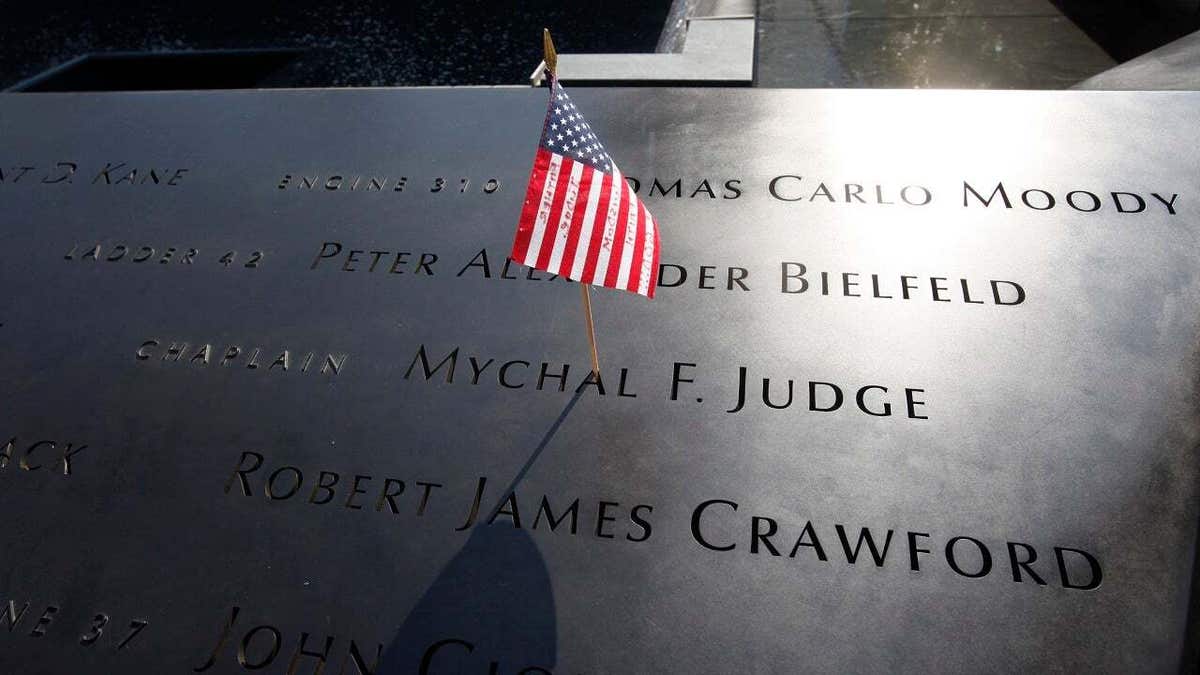 Sept. 11 memorial with an American flag