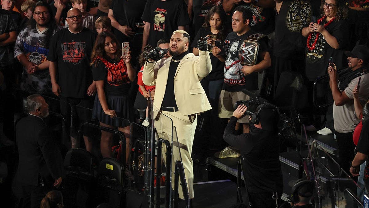 Solo Sikoa speaks during Monday Night RAW at Intuit Dome.