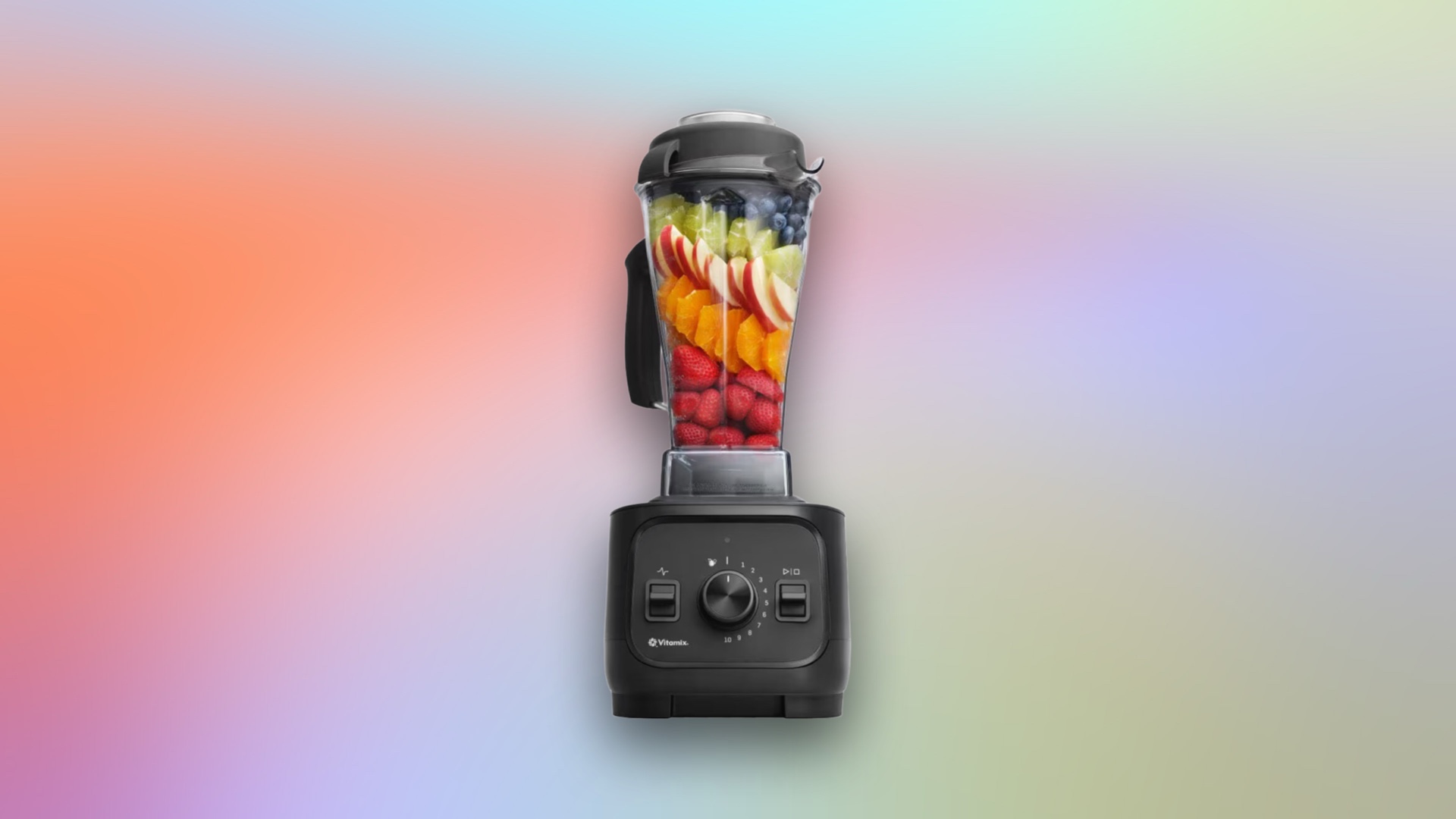 a Vitamix blender on a colorful gradient background