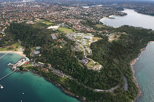 An aerial view of the HMAS Penguin naval base at Middle Head.