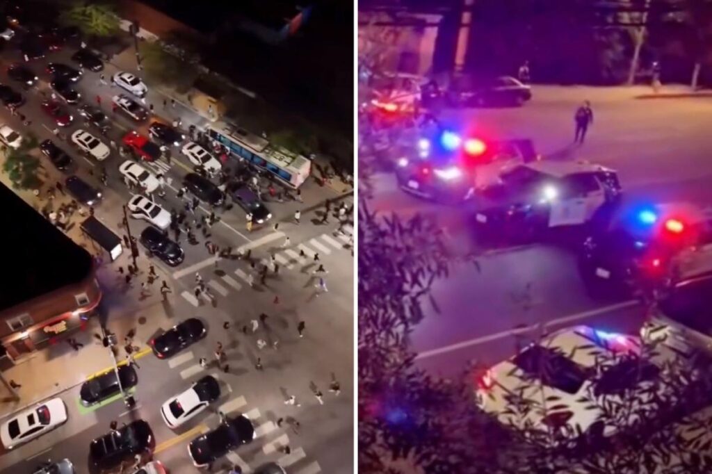 Wild drone video shows cops drop hammer on LA street takeover Wild drone video shows cops drop hammer on LA street takeover
