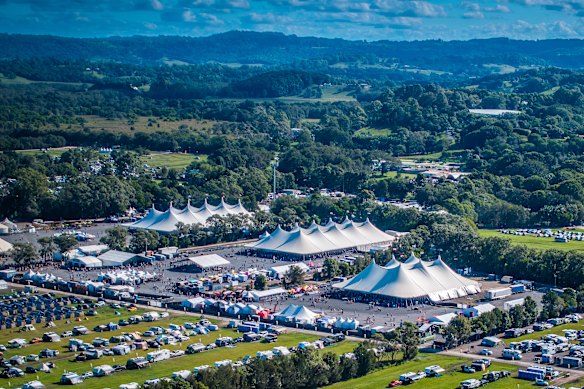 An aerial view of Bluesfest in Byron Bay in 2024. The 118-hectare site was valued at $7.14 million in July 2025.