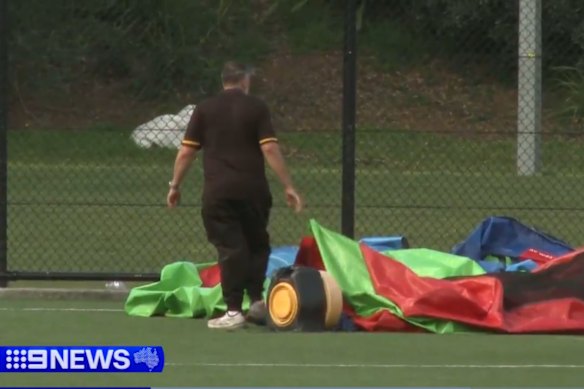 Three children were injured when a jumping castle became airborne in Banksia, in Sydney’s south, amid ferocious wind gusts on Saturday.