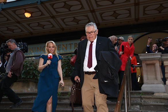 Ray Hadley leaves the Downing Centre Local Court on Wednesday.