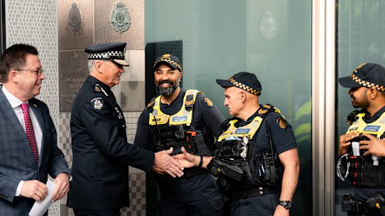Police chief Mike Bush and police minister Anthony Carbines announced the $93 million boost on Tuesday 