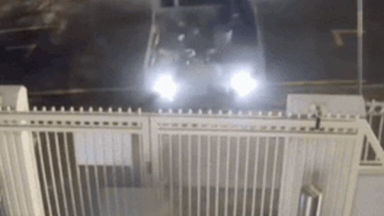The ute ramming the Brisbane Synagogue gates.