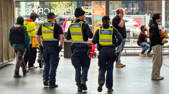 Protective services officers at Southern Cross Station this year.
