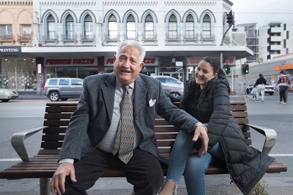 Franco with Angelina outside the Brunswick store in 2018.