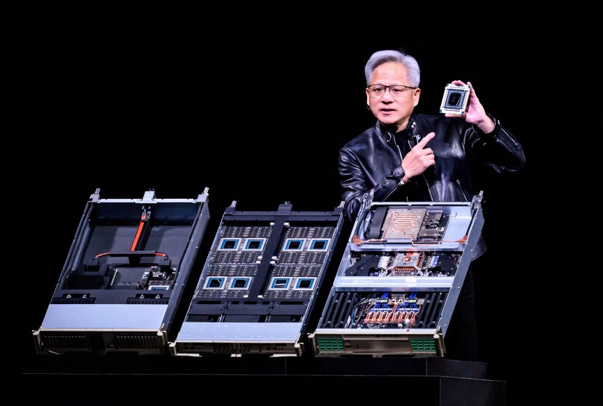 Nvidia CEO Jensen Huang introduces Vera Rubin, a next-generation AI data center platform, and Rubin Ultra,  a next-generation AI GPU architecture, during the keynote address at the company's annual GTC developers conference 