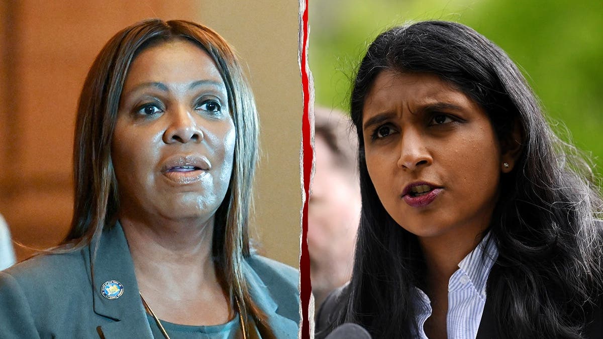 A split image of New York Attorney General Letitia James and AG GOP candidate Saritha Komatireddy