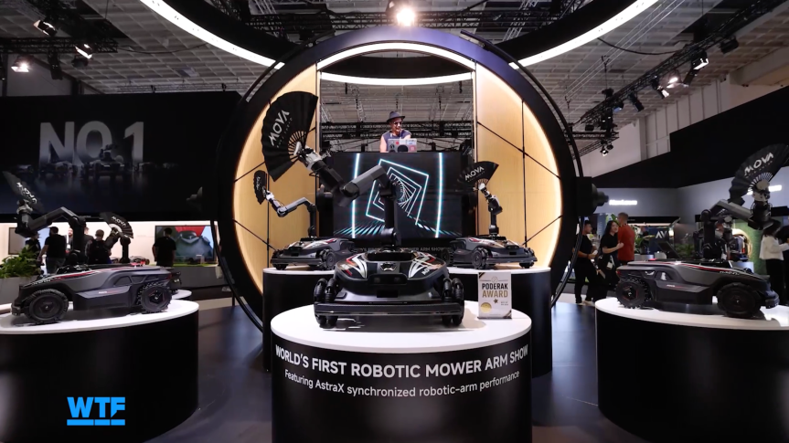 Robot lawnmowers doing a synchronized fan dance at IFA.