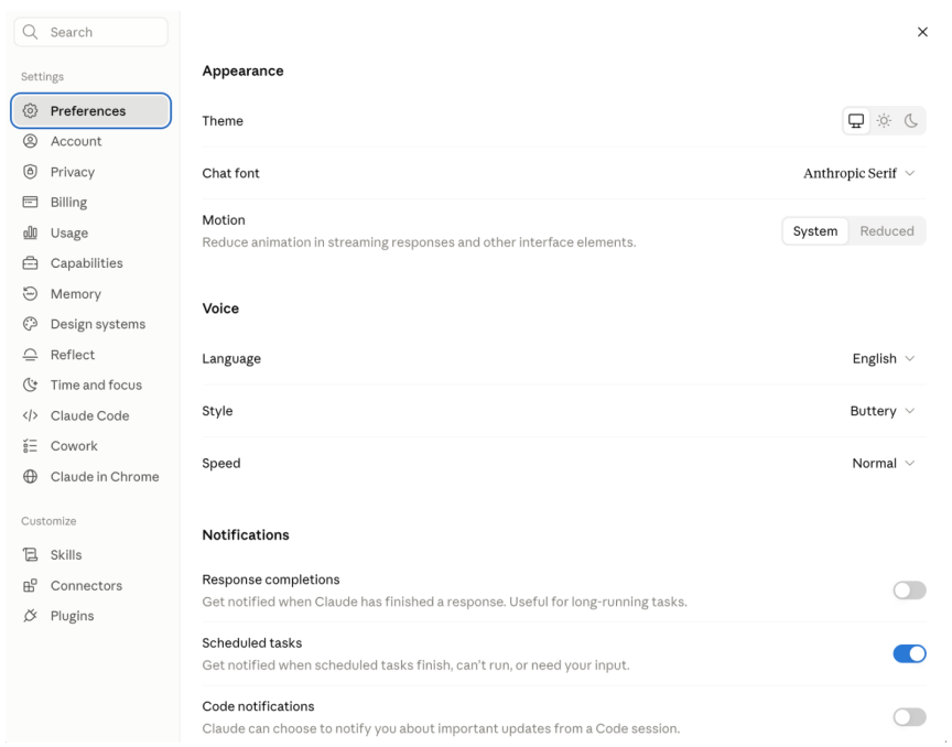 A screenshot showing how you can personalize several options of how Claude responds to you