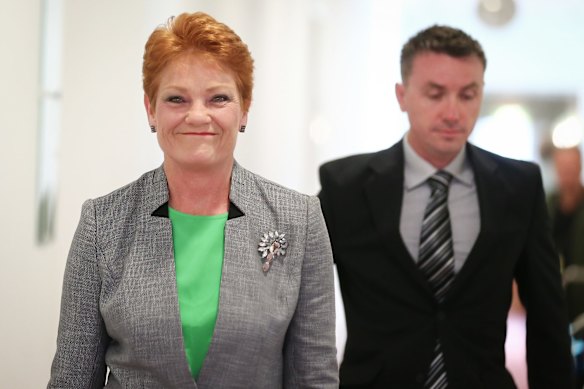 One Nation’s Pauline Hanson with her long-time chief of staff, now party director, James Ashby.