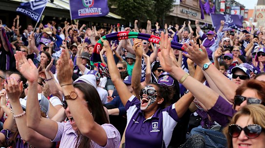 Crowds in the heart of Fremantle when the Dockers last made the grand final in 2013.