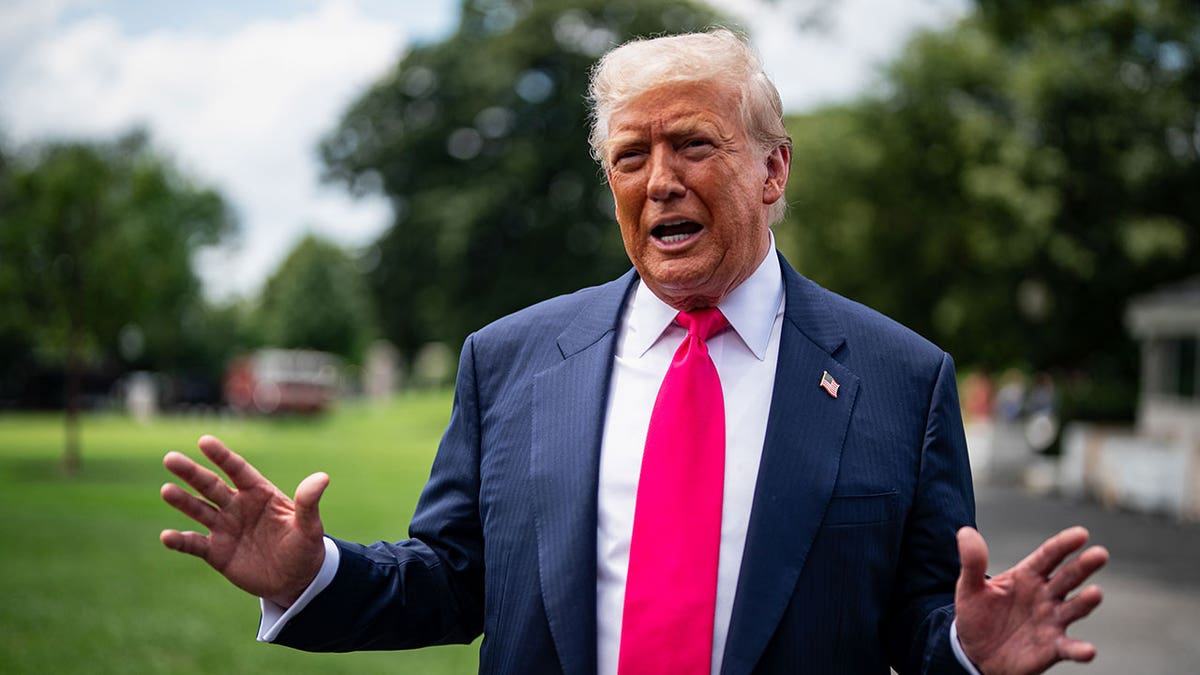 President Donald Trump speaks to reporters