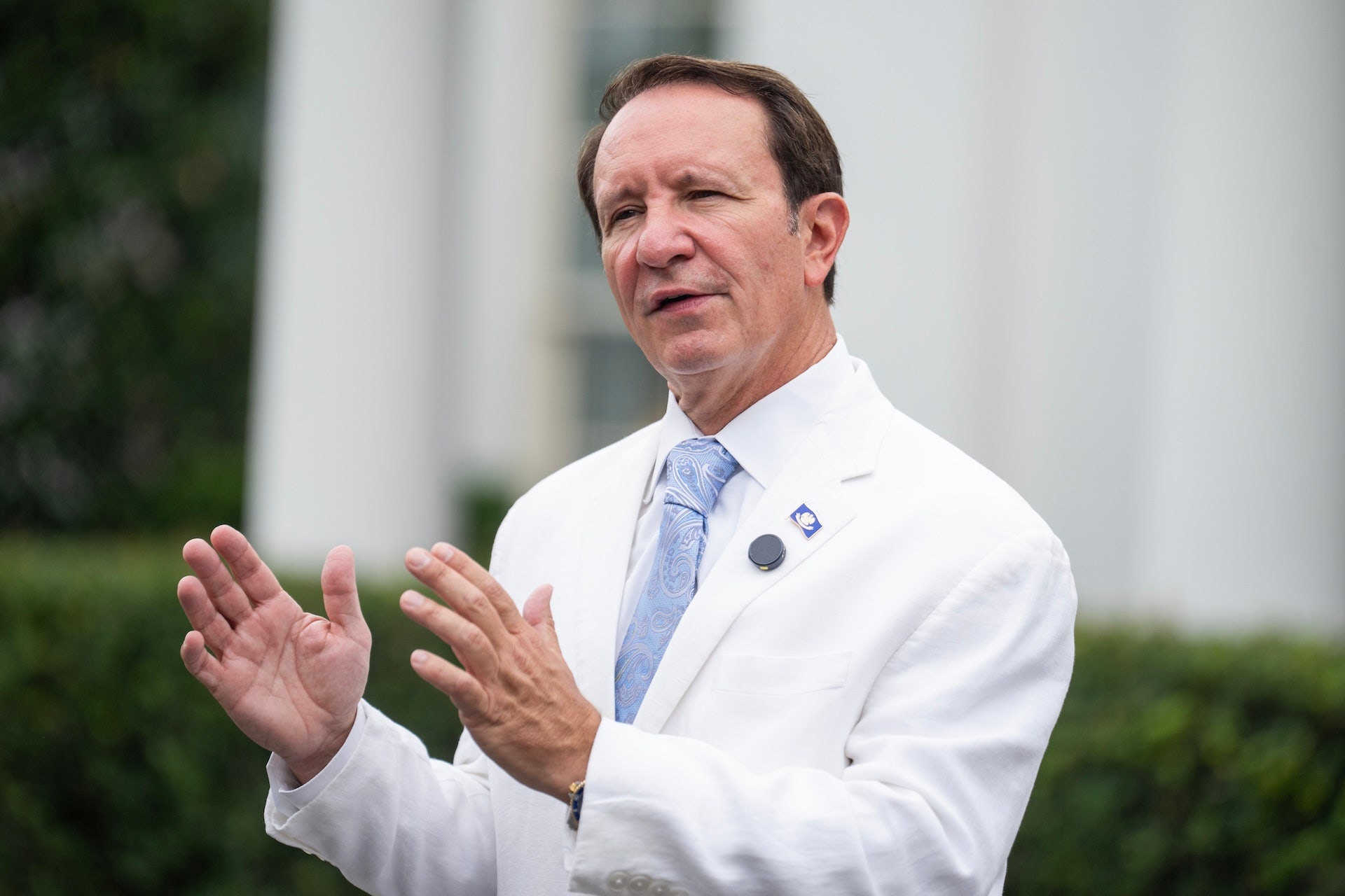 Louisiana Governor Jeff Landry has taken an active interest in the success of LSU football over the years. (Tom Williams/CQ Roll Call)