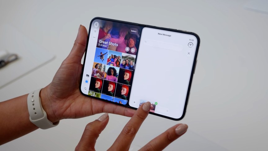 Dragging and dropping a photo into a text message.