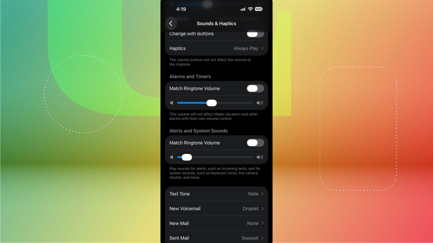 Sounds & Haptics menu in iOS 27.