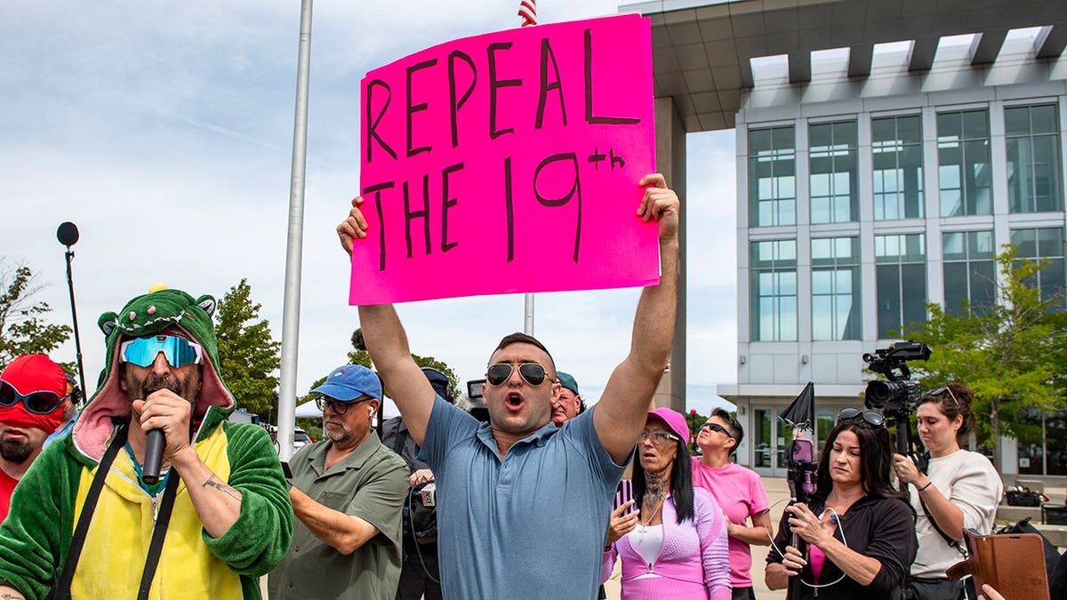 A protester holds a