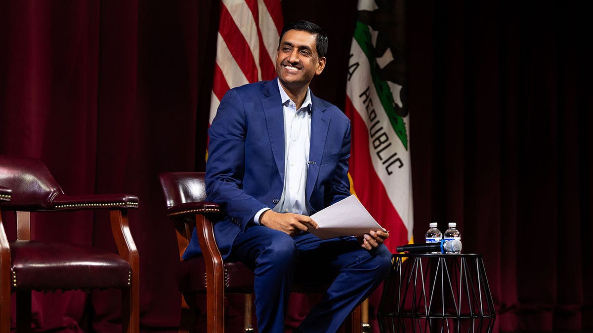 Rep. Ro Khanna (D-CA) sits at a town hall event on February 20, 2026 in Stanford, California.