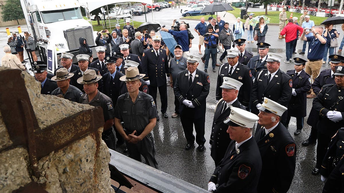 First responders view World Trade Center steel beam at West Point