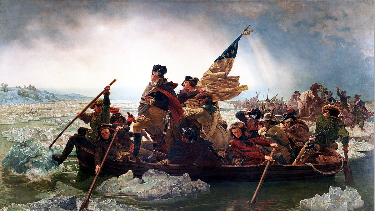 Painting of George Washington on a boat